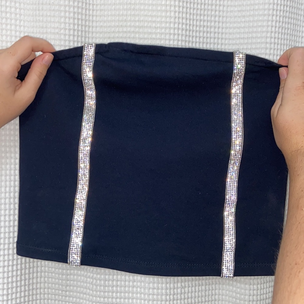 Women’s Urban Outfitters navy blue sparkle strapless bandeau/tube top. Size M - Picture 7 of 13